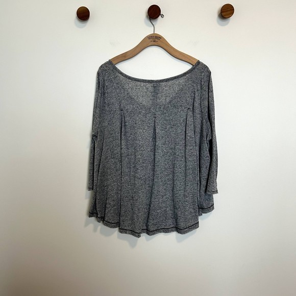 We The Free Womens Top Size Large Heathered Gray Linen Blouse 3/4 Sleeve - Picture 8 of 16